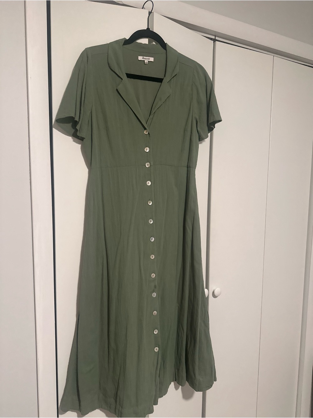 Madewell Olive Green Short-Sleeve Button-Front Dress - Picture 2 of 5